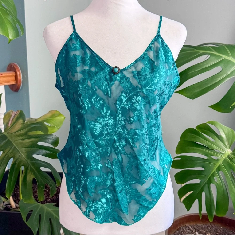 Elegant Teal Floral Lace Women's Top